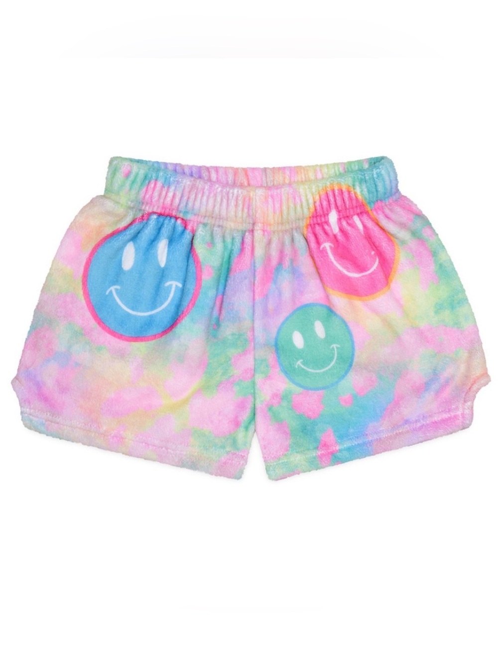 Iscream Kids Tie-Dye Smiley Face Plush Shorts - Multicolor (size small)